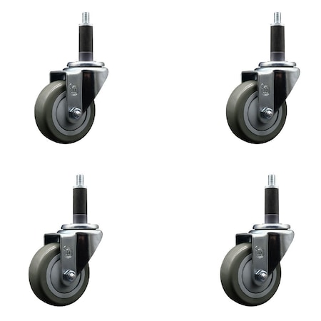 Service Caster 3.5'' Gray Poly Wheel Swivel 1'' Expanding Stem Caster Set, 4PK SCC-EX20S3514-PPUB-1-4